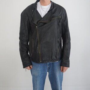 Vintage 1986 Danielle Leather Black 100% Soft Leather Zip Up Moto Biker Jacket L